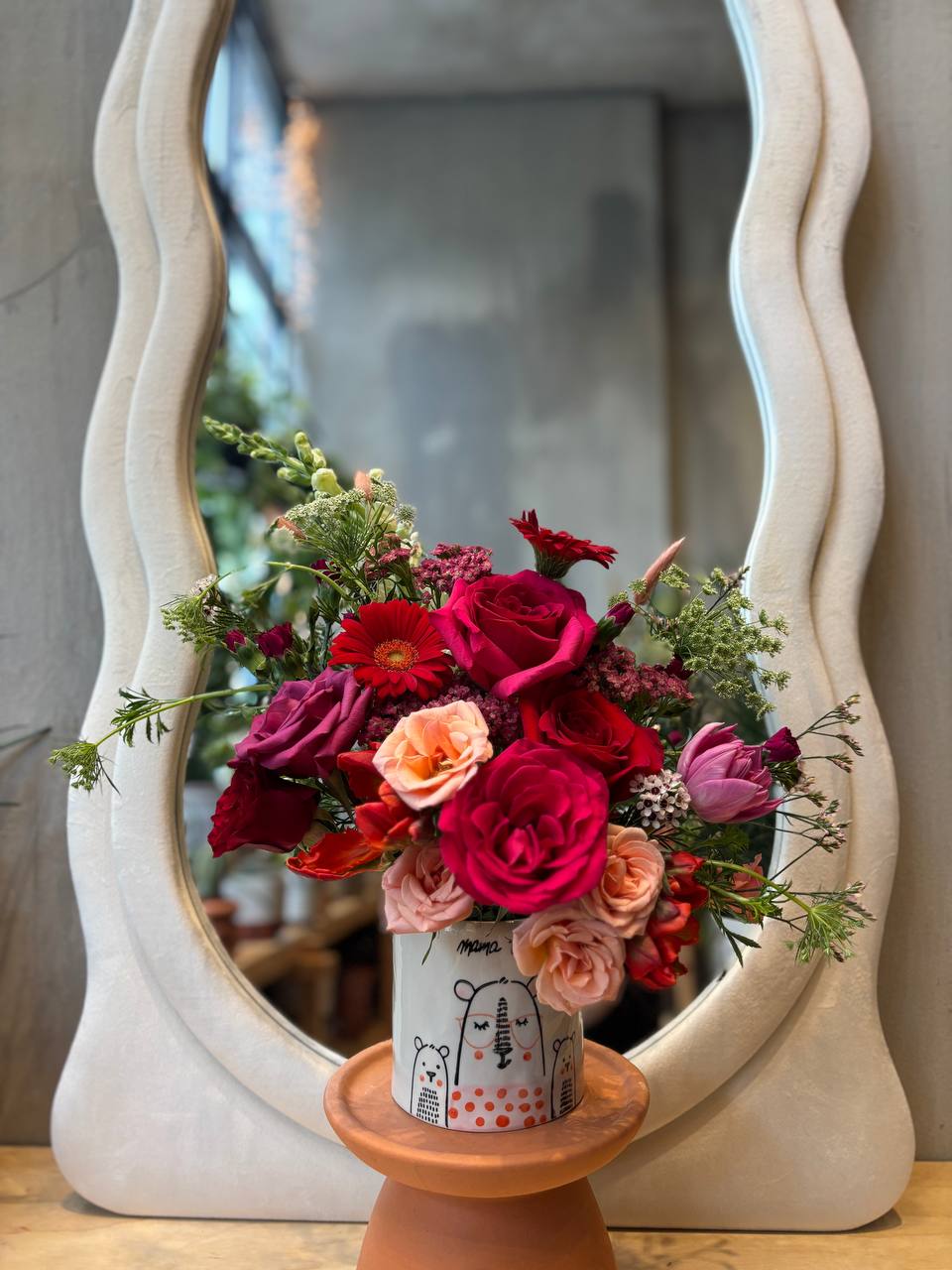 Mama Bear vase flower arrangement