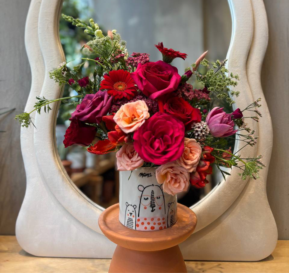 Mama Bear vase flower arrangement