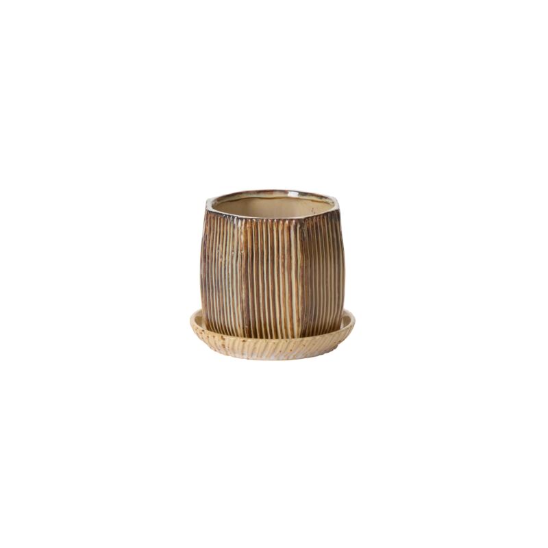Carved Pot with Saucer