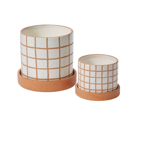 Grid line pot with saucer
