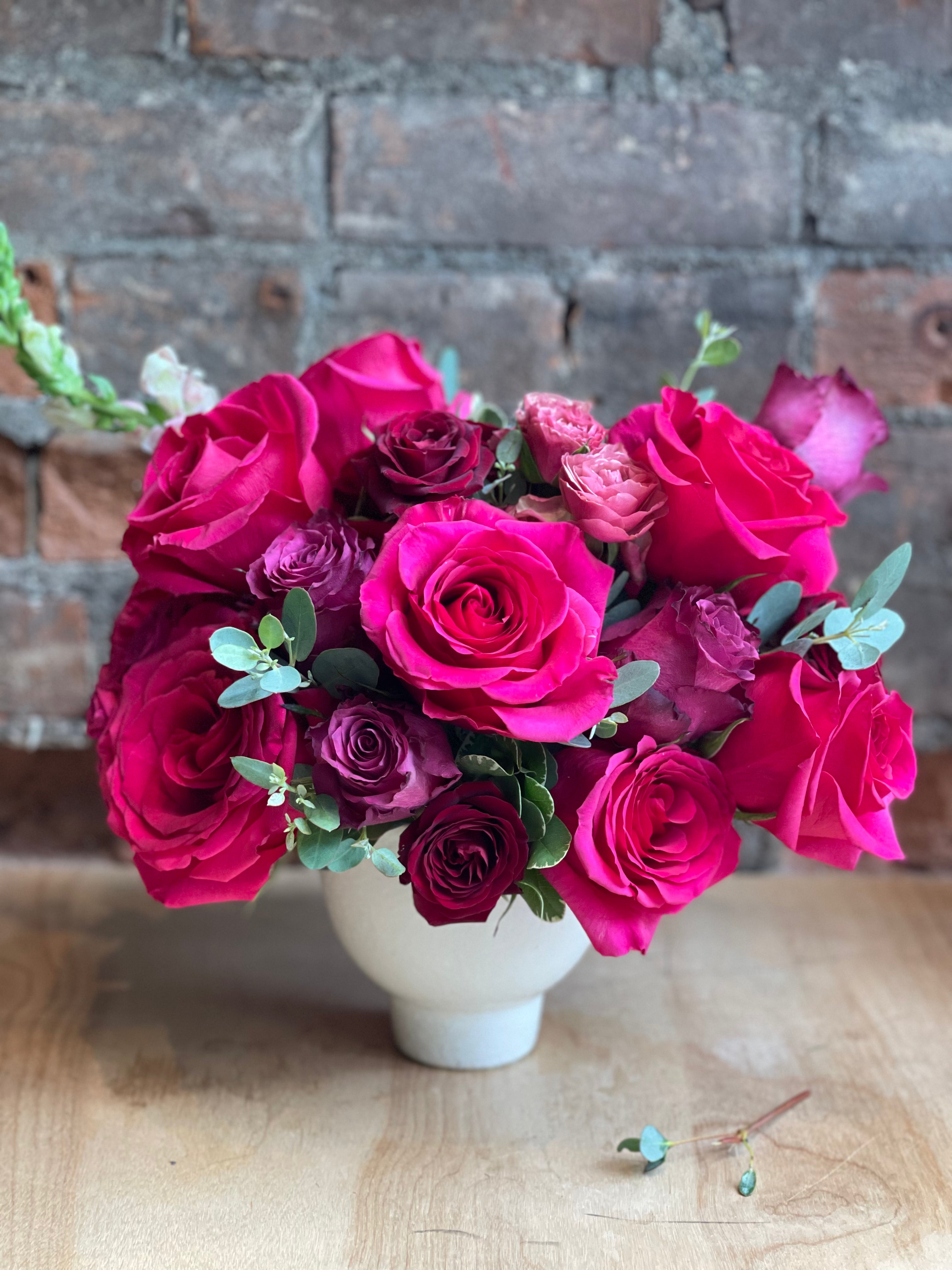 Bright pink and red rose arrangement – GIA AND THE BLOOMS