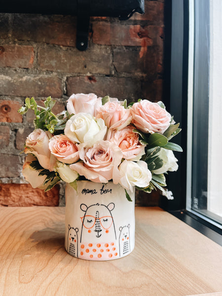 Mama Bear vase flower arrangement