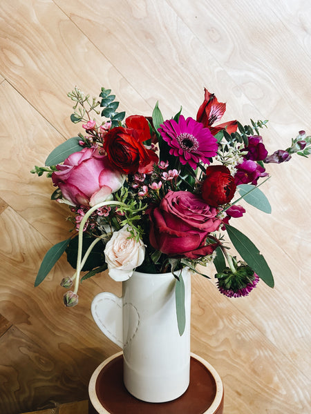 Stitched heart vase arrangement