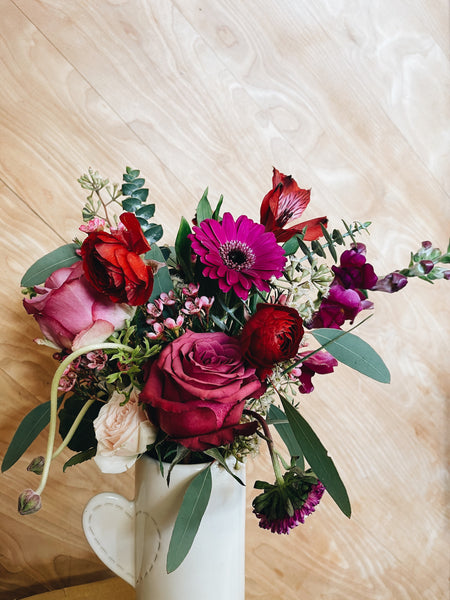 Stitched heart vase arrangement