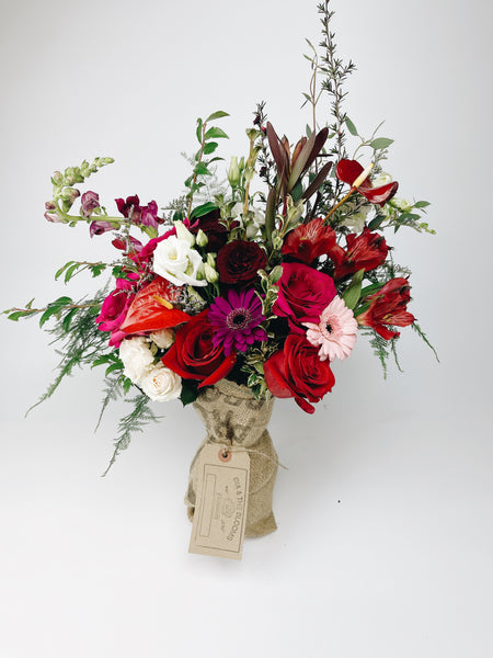 Valentine's Day Burlap Wrapped Arrangements