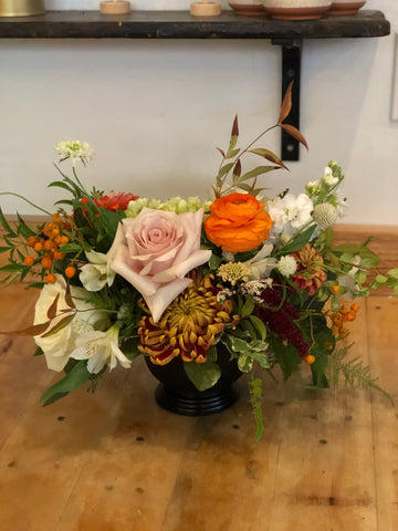 Medium compote arragement in fall tones