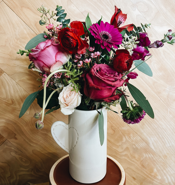 Stitched heart vase arrangement
